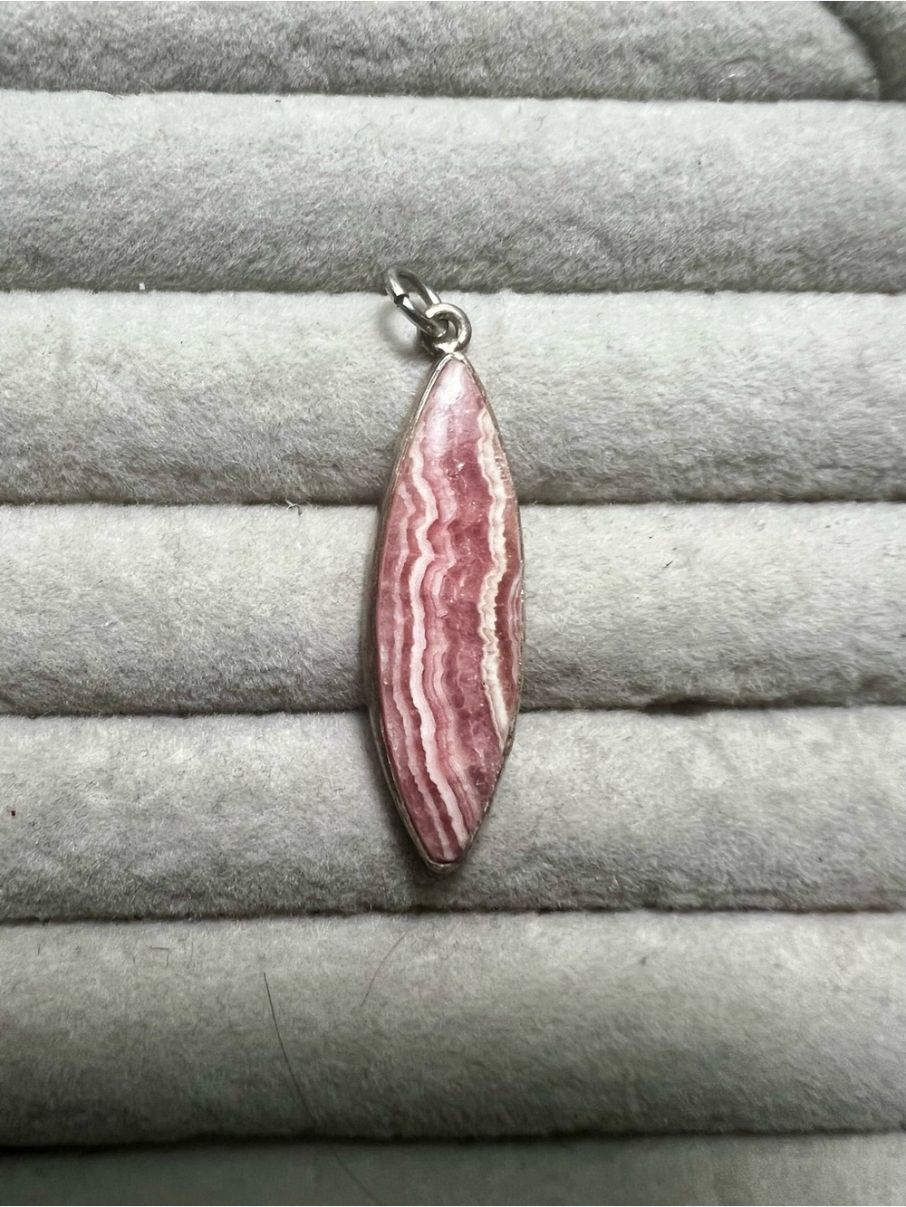 Pink Rhodochrosite Marquise Pendant Necklace - Sterling Setting